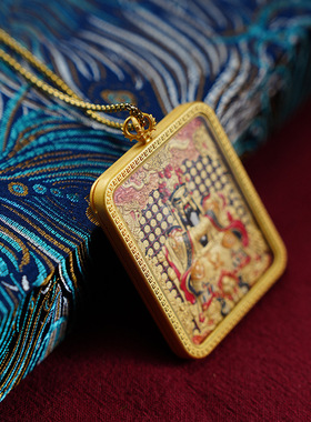 擦擦唐卡黄铜五爷唐卡项链珍珠链