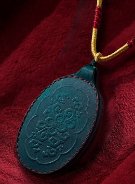 藏式皮壳唐卡吊坠文殊五爷扎基拉