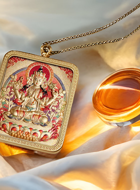 擦擦唐卡黄铜彩绘唐卡项链男女藏