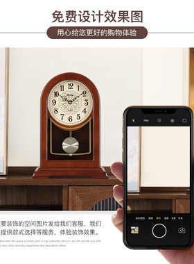 新中式实木座钟客厅简约静音桌面台钟家用复古石英钟艺术时钟摆件