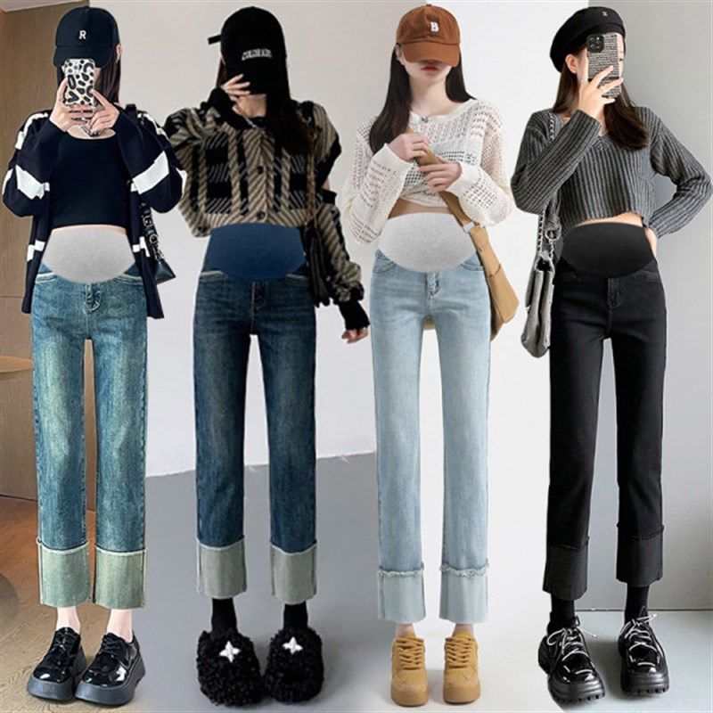 孕妇裤子春秋季外穿垂感百搭烟管裤弹力显瘦直筒牛仔裤运动九分裤,淘宝优惠券,粉丝福利购,淘宝优惠卷