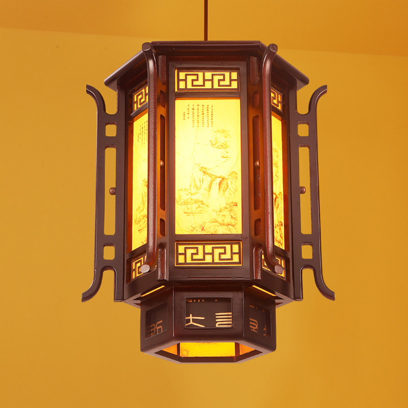 中式仿古小吊灯酒店饭店走廊阳台灯笼灯户外装饰复古实木羊皮灯饰,淘宝优惠券,粉丝福利购,淘宝优惠卷