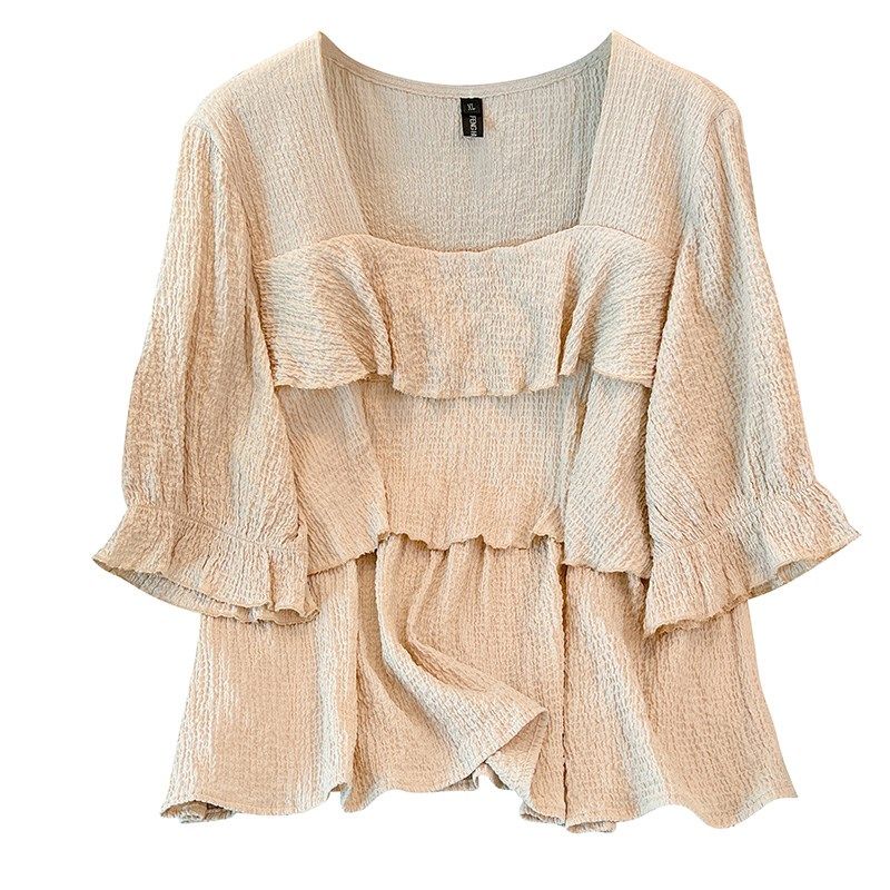 独特上衣超好看大码女装200斤法式锁骨方领宽松蛋糕荷叶遮肚子衫,淘宝优惠券,粉丝福利购,淘宝优惠卷