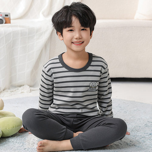 男童秋装家居服套装2023新款儿童秋衣卫生裤睡衣男孩发热衣两件套 - 图1