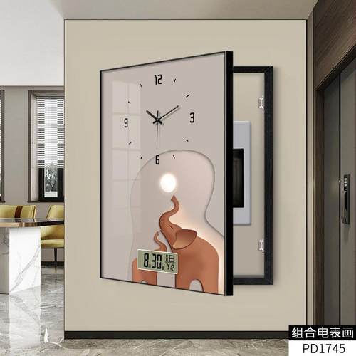 电表箱客厅装饰画带钟表遮挡配电箱餐厅墙装修画万年历免打孔挂画 - 图2