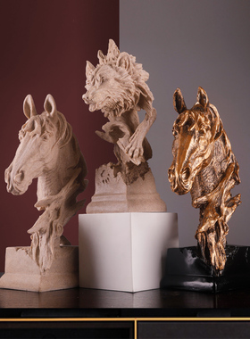 一马当先狼头摆件办公室桌面创意客厅现代简约家居装饰品摆设