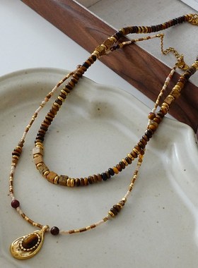 虎眼石项链配饰女美拉德复古串珠毛衣链大气高档设计感串珠锁骨链