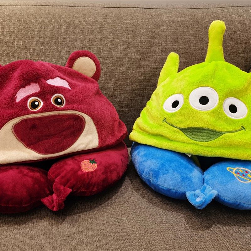 皮克斯少女心三眼仔草莓熊玉桂狗长毛怪连帽颈枕大号帽子宿舍U枕,淘宝优惠券,粉丝福利购,淘宝优惠卷