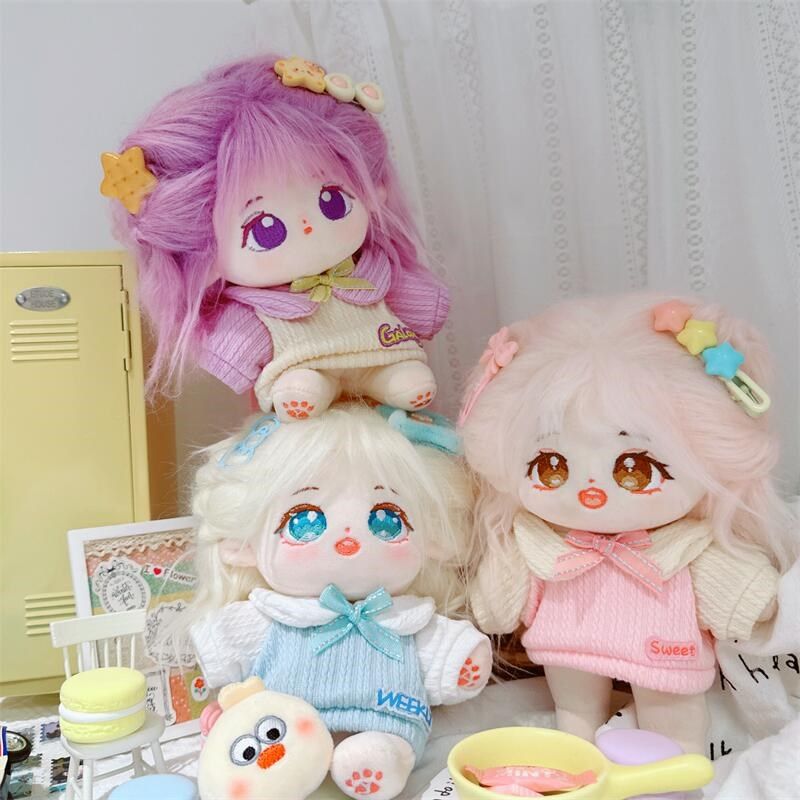 现货20cm棉花娃娃毛绒玩具娃衣服粉蓝紫翻领撞色针织衫可换装套装,淘宝优惠券,粉丝福利购,淘宝优惠卷