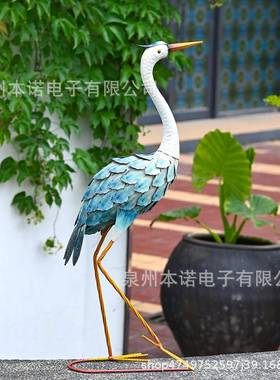 跨境户外装饰仿真仙鹤摆件别墅花园景区布景复古铁艺仙鹤雕塑摆件