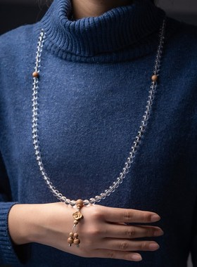 天然白色水晶108颗8mm圆珠项链p202老山檀香文玩配饰佛珠念珠男女