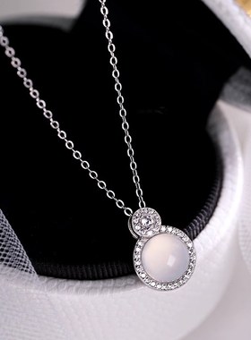 冰清玉洁~满钻玉髓吊坠项链女轻奢小众高级感气质设计颈链锁骨链