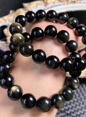 天然金曜石手链招财黑耀石手串女男情侣珠子串珠散珠单圈饰品礼物
