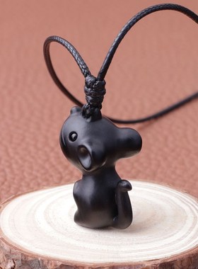 黑檀木立体生肖老鼠项链吊坠毛衣链挂件可调节绳小孩成人礼物配饰