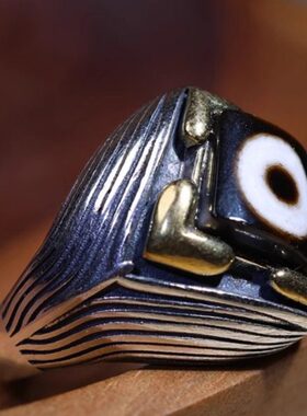 藏传民族风元素天珠西藏天珠断珠改制镶嵌仿天珠戒指活口男女款