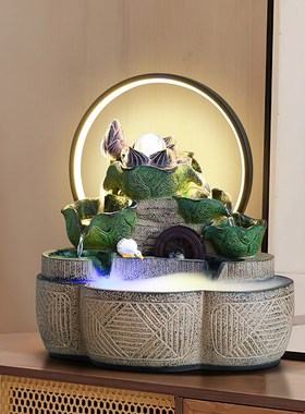 轻奢招财荷叶流水摆件风水轮玄关客厅循环水鱼缸喷泉造景开业入户