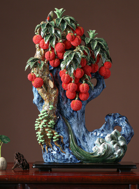 陶瓷工艺开业礼品家居电视酒柜门客厅办公室荔枝植物装饰中式摆件