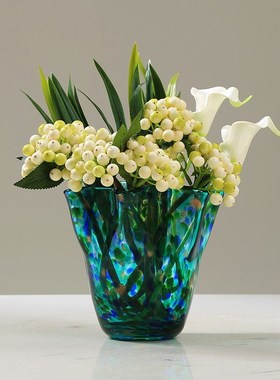 现代极简金箔艺术玻璃花瓶摆件酒店客厅玄关餐桌样板房花器装饰品