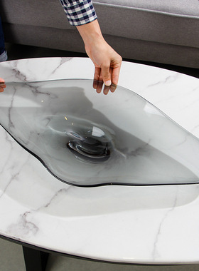 家居现代酒店前台摆件 灰色玻璃水果盘样板房装饰售楼处摆场摆设