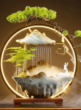 流水摆件循环水假山喷泉生财招财猫办公室桌面装饰品乔迁开业礼品