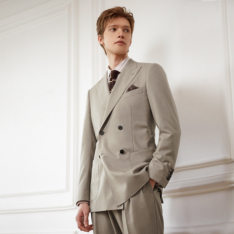 2024高端澳嘉羊毛西服套装男士双排扣商务休闲西装男新郎结婚新款,淘宝优惠券,粉丝福利购,淘宝优惠卷