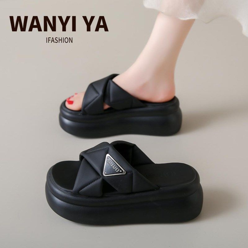 厚底松糕凉拖鞋女夏外穿2024新款小个子百搭增高配裙子休闲沙滩鞋,淘宝优惠券,粉丝福利购,淘宝优惠卷