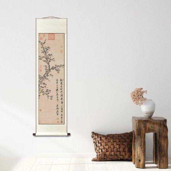 明唐唐寅 杏花图 新中式客厅玄关竖版装饰画框高清复刻临摹装饰画,淘宝优惠券,粉丝福利购,淘宝优惠卷