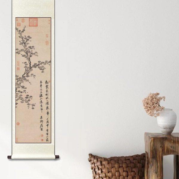 明唐唐寅 杏花图 新中式客厅玄关竖版装饰画框高清复刻临摹装饰画,淘宝优惠券,粉丝福利购,淘宝优惠卷