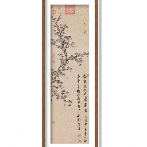 明唐唐寅 杏花图 新中式客厅玄关竖版装饰画框高清复刻临摹装饰画,淘宝优惠券,粉丝福利购,淘宝优惠卷
