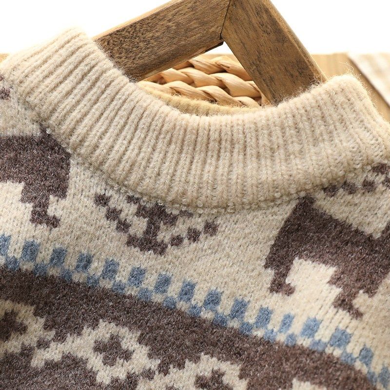 绵羊绒男童加厚提花针织套头衫儿童休闲圆领毛衣新年款秋冬亲子装,淘宝优惠券,粉丝福利购,淘宝优惠卷