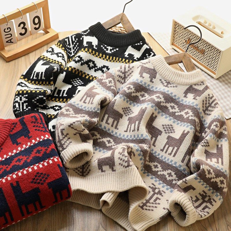 绵羊绒男童加厚提花针织套头衫儿童休闲圆领毛衣新年款秋冬亲子装,淘宝优惠券,粉丝福利购,淘宝优惠卷