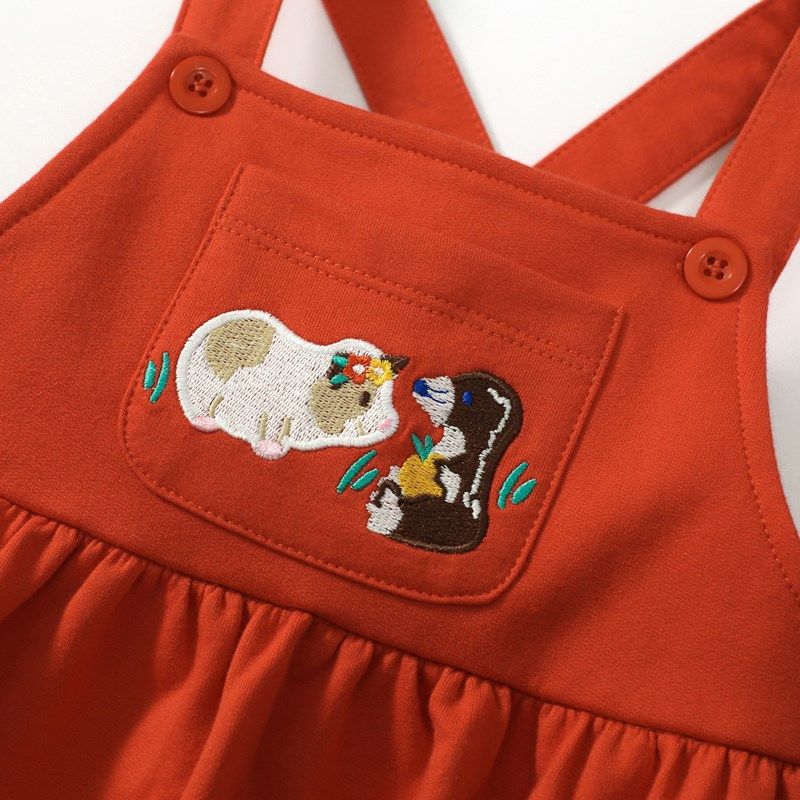 女童大红色吊带连衣裙宝宝纯棉秋装儿童卫衣裙子背带裙碎花T套装2,淘宝优惠券,粉丝福利购,淘宝优惠卷