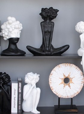 创意黑白艺术女人北欧简约抽象人物摆件客厅软装饰品样板间摆设