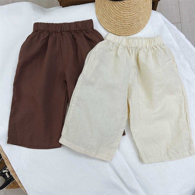 儿童森系苎麻裤子夏季薄款2025新款日韩男女童阔腿七分裤童装透气,淘宝优惠券,粉丝福利购,淘宝优惠卷