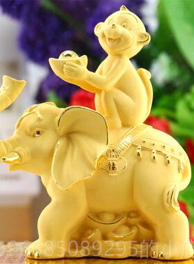 高档绒沙金生猴摆件十二肖猴年祥书房吉博古物架办公室招财工艺品