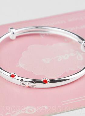 高档足银9鼠9卡可爱通小老鼠手镯生肖本命年儿9童宝宝纯银镯子新