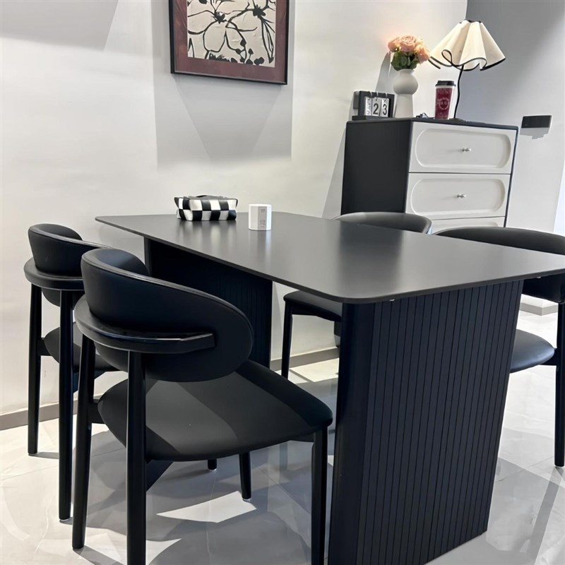 意式极简纯黑f色岩板餐桌组合客厅家用现代简约小户型长方形饭桌 - 图2