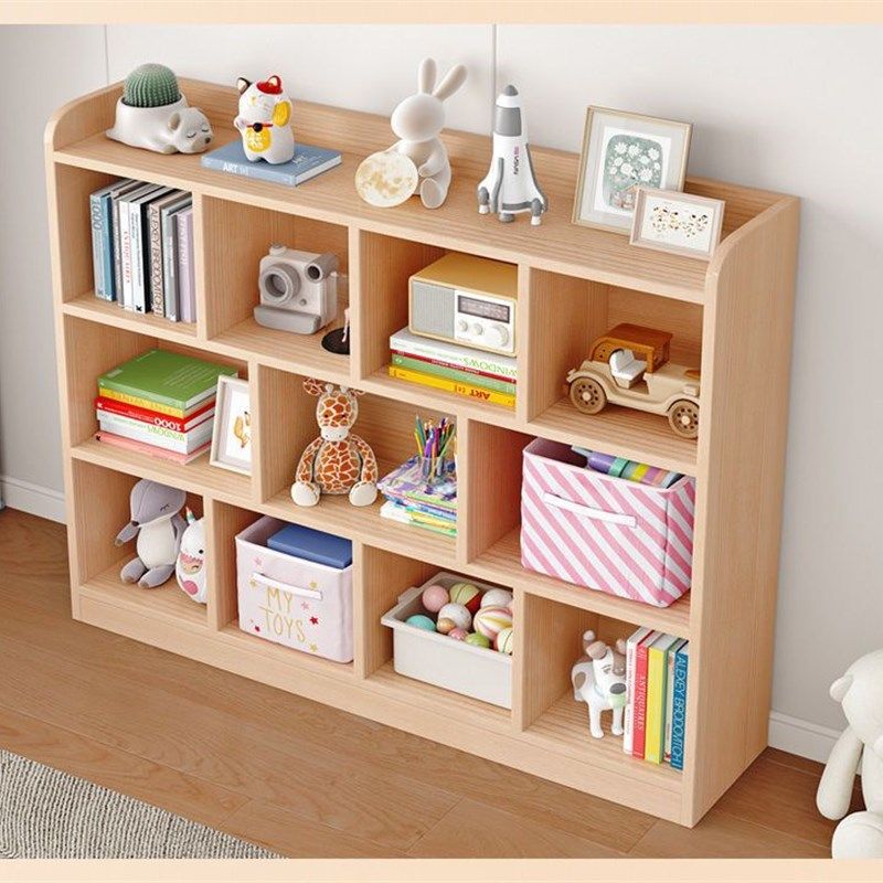 实木松木儿童书架置物架落地家用宝宝简易矮书柜格子柜玩具收纳柜,淘宝优惠券,粉丝福利购,淘宝优惠卷