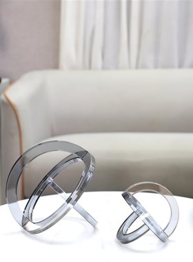现代简约几何烟灰水晶圆环艺术摆件卧室酒店书房电视柜家居装饰品