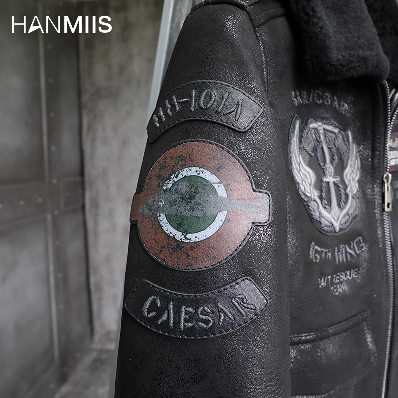 HANMIIS空降兵A2刺绣飞行服加厚皮毛一体男夹克外套真皮皮衣皮草,淘宝优惠券,粉丝福利购,淘宝优惠卷