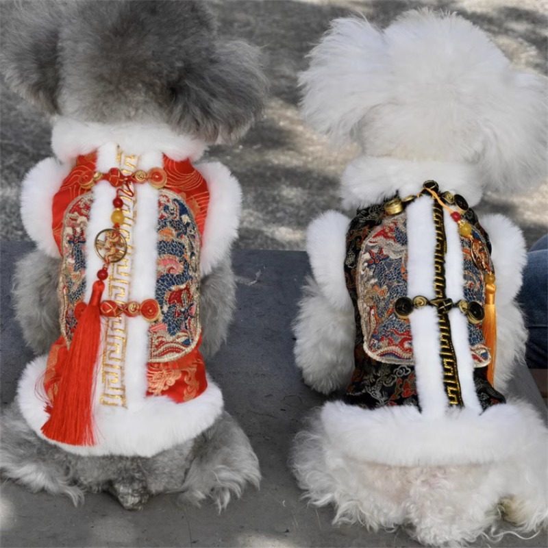 狗狗新年衣服猫咪秋冬季加厚保暖刺绣棉衣春节宠物喜庆唐装套装服,淘宝优惠券,粉丝福利购,淘宝优惠卷