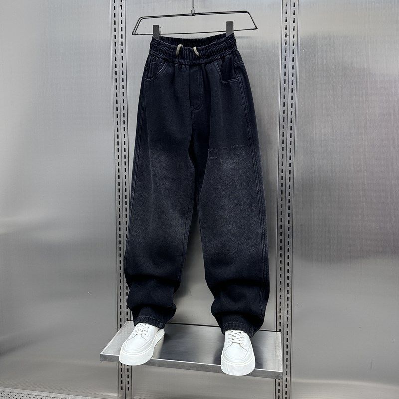 秋冬2024新款加绒牛仔裤男士潮牌渐变色水洗复古宽松直筒哈伦裤男,淘宝优惠券,粉丝福利购,淘宝优惠卷
