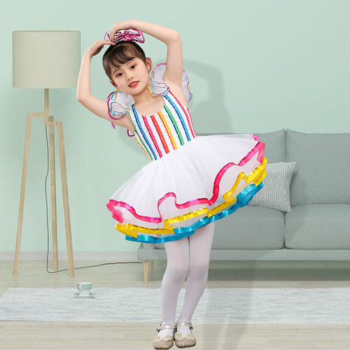 六一儿童蓬蓬裙七彩女童亮片舞蹈演出服公主纱裙幼儿园可爱表演服 - 图0