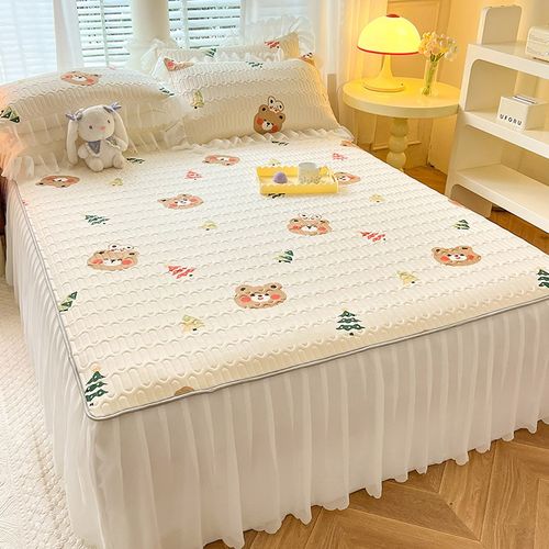 卡通乳胶凉席床裙款三件套冰丝席凉感床护罩空调软席子单双人夏季 - 图3