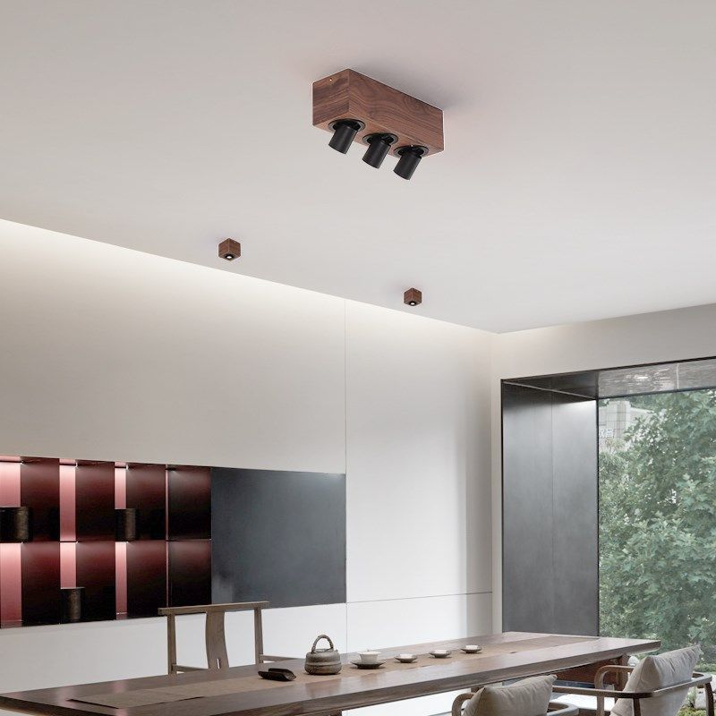 北美黑胡桃木LED明装射灯无主灯客厅卧室走廊阳台拉伸调节木质灯,淘宝优惠券,粉丝福利购,淘宝优惠卷