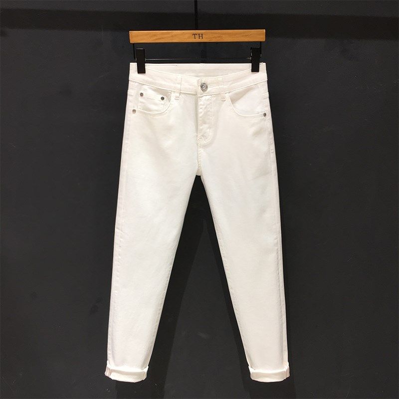 欧版白色牛仔裤男九分裤高端潮流轻奢休闲弹力修身九分裤夏季薄款,淘宝优惠券,粉丝福利购,淘宝优惠卷