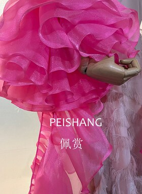 玫红色造型网纱袖子手套影楼拍照长款婚纱礼服化妆造型款长手袖