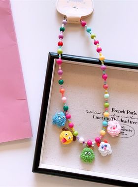 女孩精致小饰品韩系儿童可爱卡通项链树脂彩色珠子人物女童夏季配