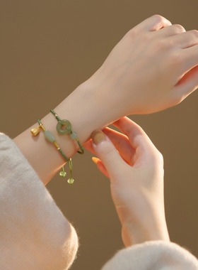 倾尽年华和田玉平安扣手绳复古手链礼物新款国潮高级感玉石手绳女