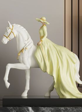 ins风公主骑马人物摆件北欧风玄关客厅电视柜奢艺术雕塑乔迁礼物